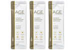 - 60+: Drei A.G.E. Elements 60+ Sachets nebeneinander, jeweils 13 g für eine Portion.